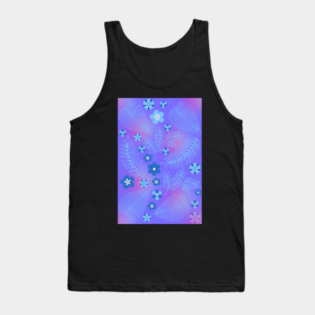 Light Blue leaves and flowers pattern Tank Top by PedaDesign